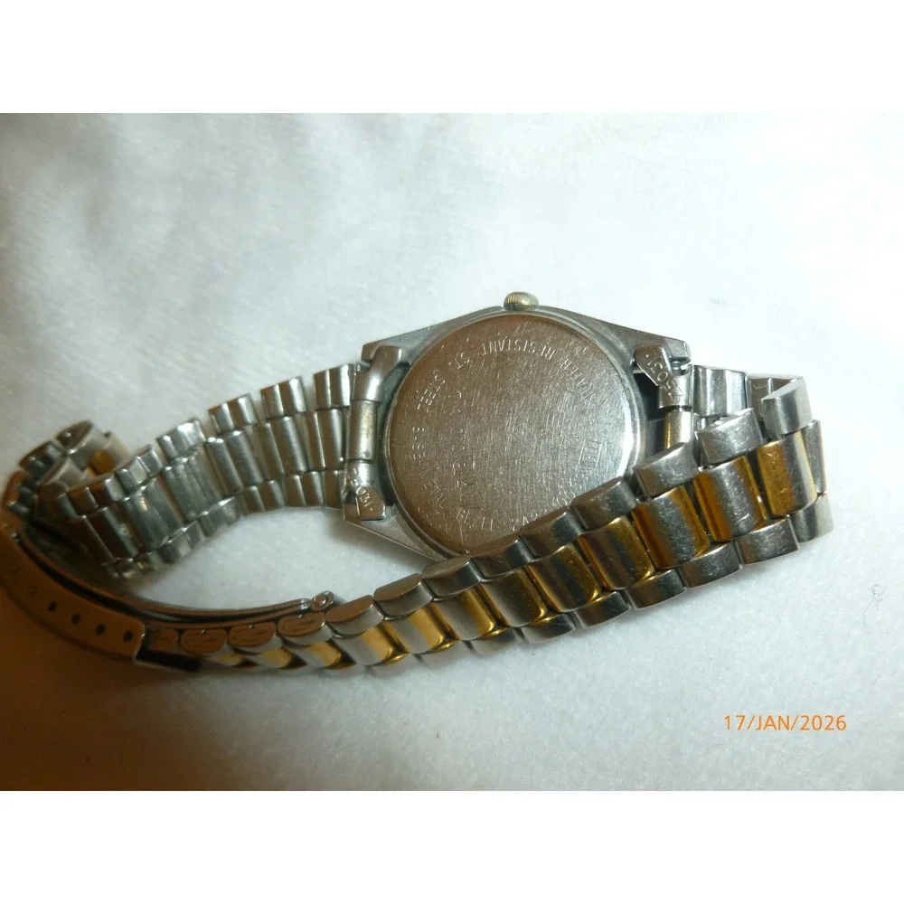 Vintage Sharlee President Two Tone Watch Gold Coin Eagle Dial Fluted Bezel